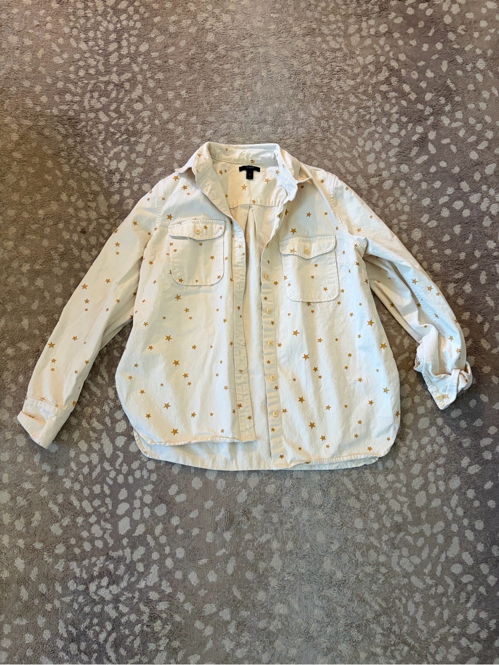 J. Crew White Denim Shirt Jacket with Gold Star Print